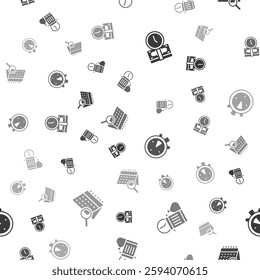 Set Time is money, Waste of time, Stopwatch and Calendar search on seamless pattern. Vector