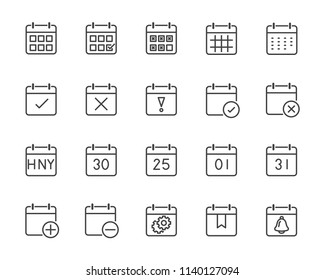 set of time relation vector line icon, such as calendar, reminder, day, year, event