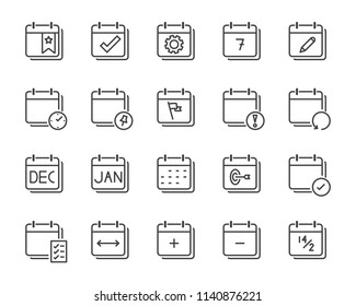 set of time relation vector line icon, such as calendar, reminder, day, year, event