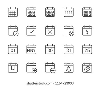 set of time relation vector line icon, such as calendar2019, reminder, day, year, event