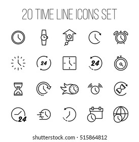 Set of Time Simple Vector Line Icons. Contains such Icons as Timer, Speed, Alarm, Restore, Time Management, Calendar and more. Editable Stroke. Vector Illustration on a White Background. 