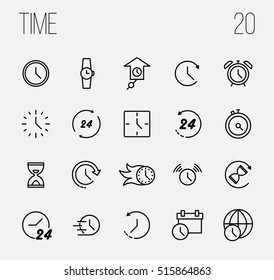 Set of Time Simple Vector Line Icons. Contains such Icons as Timer, Speed, Alarm, Restore, Time Management, Calendar and more. Editable Stroke. Vector Illustration on a White Background. 