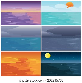 Set of Time of Sky Sea and Ocean