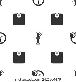 Set Time to sleep, Bamboo and Bathroom scales on seamless pattern. Vector