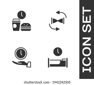 Set Time to sleep, Fast food time, Clock and Old hourglass with sand icon. Vector