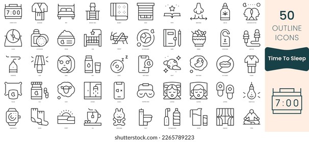Set of time to sleep icons. Thin linear style icons Pack. Vector Illustration