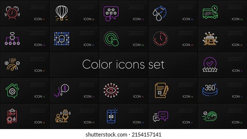 Set of Time, Speedometer and Correct answer line icons. Include Happy emotion, Work home, Artificial intelligence icons. Distribution, Binary code, Restructuring web elements. Vector
