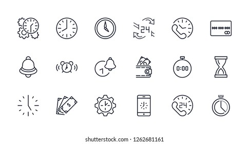 Set of Time Vector Line Icons. Contains such Icons as Timer, Speed, Alarm, Restore, Time Management and more. Editable Stroke. 32x32 Pixel Perfect