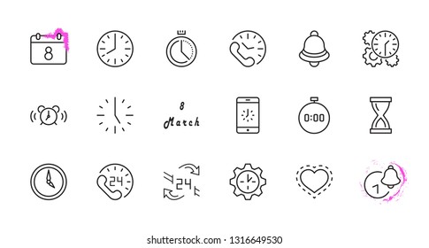 Set of Time Vector Line Icons. Contains such Icons as Timer, Speed, Alarm, Restore, Time Management and more. Editable Stroke. 32x32 Pixel Perfect