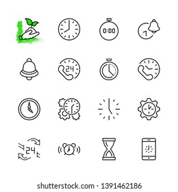 Set of Time Vector Line Icons. Contains such Icons as Timer, Speed, Alarm, Restore, Time Management and more. Editable Stroke. 32x32 Pixel Perfect