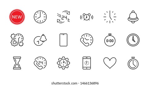 Set of Time Vector Line Icons. Contains such Icons as Timer, Speed, Alarm, Restore, Time Management and more. Editable Stroke. 32x32 Pixel Perfect