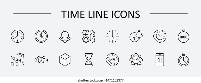 Set of Time Vector Line Icons. Contains such Icons as Timer, Speed, Alarm, Restore, Time Management and more. Editable Stroke. 32x32 Pixel Perfect