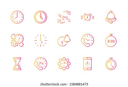 Set of Time Vector Line Icons. Contains such Icons as Timer, Speed, Alarm, Restore, Time Management and more. Editable Stroke. 32x32 Pixel Perfect