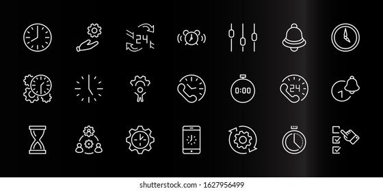 Set of Time Vector Line Icons. Contains such Icons as Timer, Speed, Alarm, Restore, Time Management and more. Editable Stroke. 32x32 Pixels