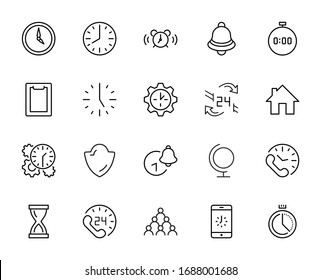 Set of Time Vector Line Icons. Contains such Icons as Timer, Speed, Alarm, Restore, Time Management and more. Editable Stroke. 32x32 Pixels