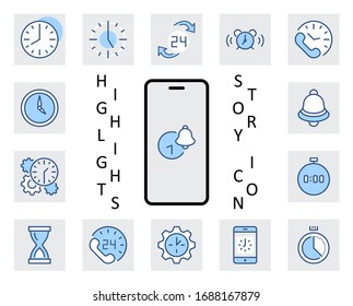 Set of Time Vector Line Icons. Contains such Icons as Timer, Speed, Alarm, Restore, Time Management and more. Editable Stroke. 32x32 Pixel Perfect
