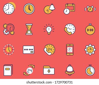 Set of Time Vector Line Icons. Contains such Icons as Timer, Speed, Alarm, Restore, Time Management and more. Editable Stroke. 32x32 Pixel Perfect