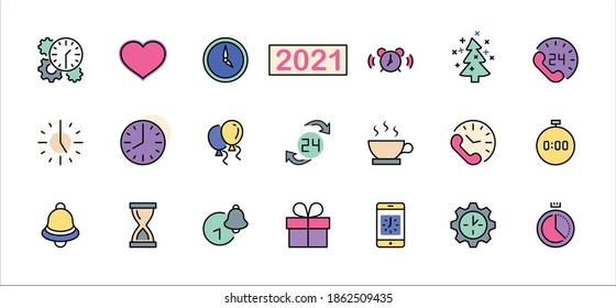 Set of Time Vector Line Icons. Contains such Icons as Timer, Speed, Alarm, Restore, Time Management and more. Editable Stroke. 
