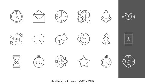Set of Time Vector Line Icons. Contains such Icons as Timer, Speed, Alarm, Restore, Time Management and more. Editable Stroke. 32x32 Pixel Perfect