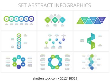 Set timeline with 8, 6, 5, 4, 3 elements, infographic template for web, business, presentations, vector illustration
