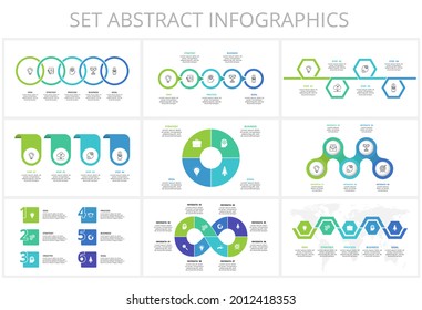 Establecer la línea de tiempo con 8, 6, 5, 4 elementos, plantilla de infografía para web, negocios, presentaciones, ilustración vectorial