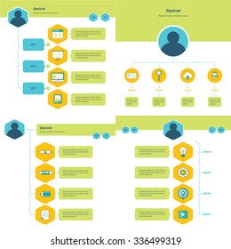 set of timeline design set  green, yellow and blue style