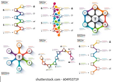 Set of timeline infographic data visualization isolated vector design template. Business concept option, flowchart, workflow layout, diagram, label, integrated circles, marketing icons, info graphics.