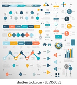 Set of Timeline Infographic Design Templates. Charts, Diagrams and other Vector Elements for Data and Statistics Presentation