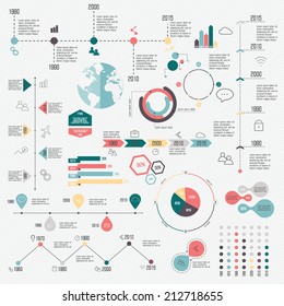 Set of Timeline Infographic Design Templates. Charts, Diagrams and other Vector Elements for Data and Statistics Presentation