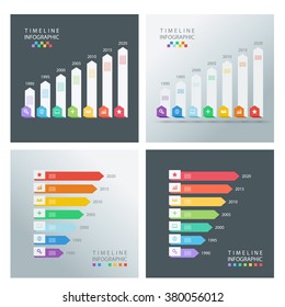 Set of timeline infographic design templates. Vector illustration for workflow layout, diagram, number options, web design, business presentation.