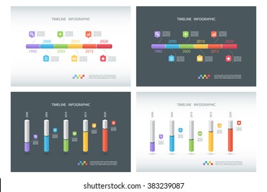 Set of timeline infographic design templates. Isometric template. 3D column chart. Box design infographic. Vector illustration for workflow layout, diagram, number options, web design.