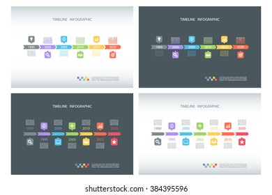 Set of timeline infographic design templates. Timeline infographic with diagrams and text. Vector illustration for workflow layout, diagram, number options, web design, business presentation.