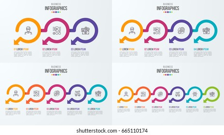 Set of timeline infographic templates with circular arrows. Vector illustration.