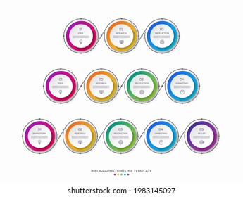 Set of timeline infographic templates in thin line flat style. Vector banners with 3, 4, 5 steps. Can be used for web design, diagram, chart, graph, business presentation.