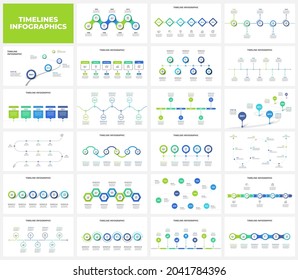 Set of timeline infographics presentation slides. Vector illustration for business data visualization.