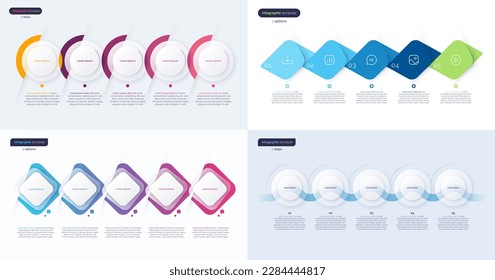 Set of timeline step infographic templates composed of 5 elements.