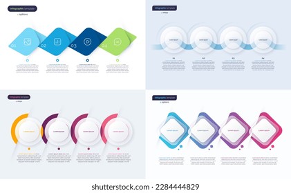 Set of timeline step infographic templates composed of 4 elements.