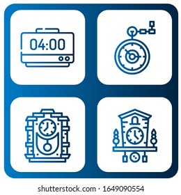 Set of timepiece icons. Such as Alarm clock, Pocket watch, Cuckoo clock , timepiece icons