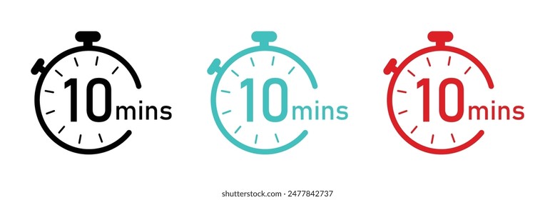 Set of timer. 10 minutes timer, Stopwatch or countdown vector illustration. Countdown timer symbol icon set.