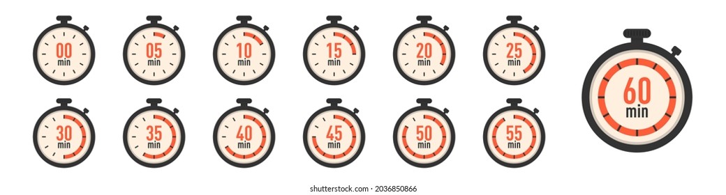 Set of timer clock icons. Stopwatch timer collection