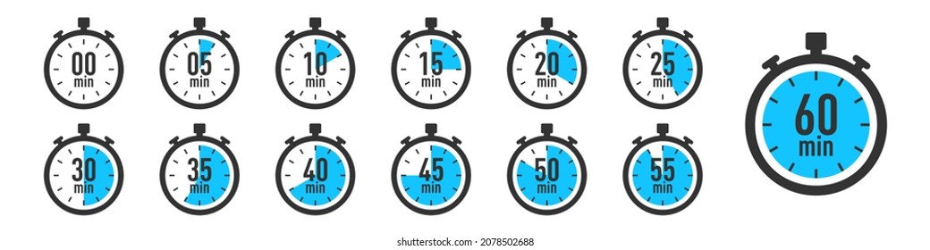 Set of timer clock icons. Stopwatch timer collection