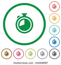 Set of timer color round outlined flat icons on white background