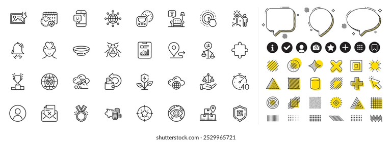 Set of Timer, Download photo and Cash back line icons for web app. Design elements, Social media icons. Co2 gas, Journey, Winner podium icons. Dish, Qr code, Report document signs. Vector