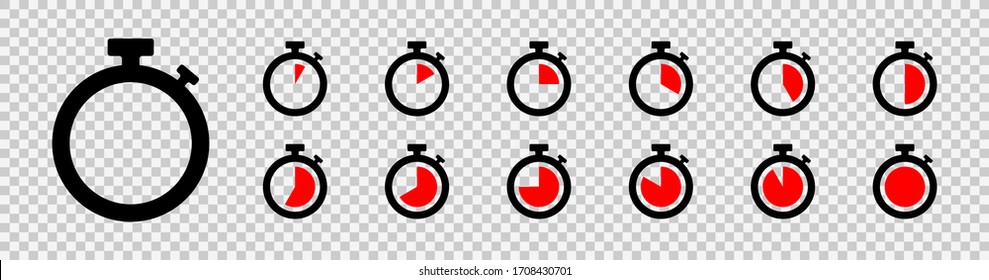 Set of timer icon set. Countdown timers. Stopwatch symbol on a transparent background. Vector illustration