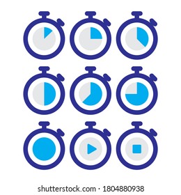 Set of timer icon set. Countdown timers. Stopwatch symbol on a transparent background. Vector