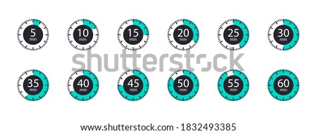 Set of timer icons. Countdown time. Clock icons.