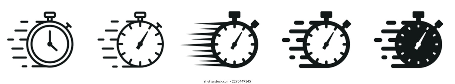 Set of Timer icons. Quick time icon, fast deadline. Timer and stopwatch icons. Rapid line symbol. Countdown timer collection.