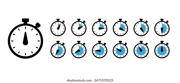 Set of Timer icons. Timer and stopwatch icons. Countdown timer collection. Clock arrow.