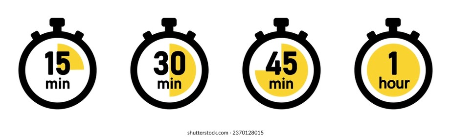 Set of Timer icons . Stopwatch symbol, quick time, countdown timer, speed measurements. Vector.