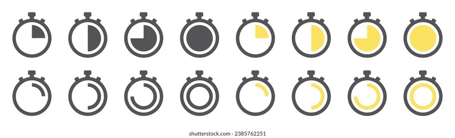Set of Timer icons . Stopwatch symbol, quick time, countdown timer, speed measurements. Vector.